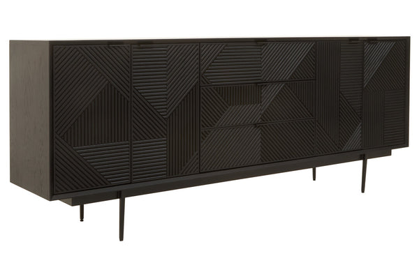 Jakara Black Finish Sideboard with 4 Doors and 3 Drawers detail image – Xshowhome furniture