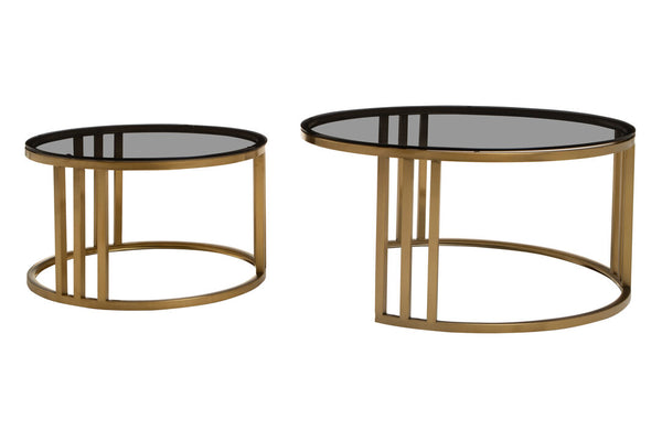 Alana Set of 2 Gold Base and Glass Top Round Nesting Coffee Tables detail image – Xshowhome furniture