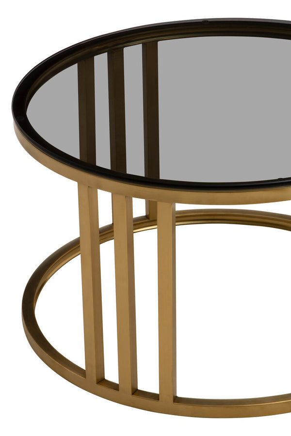 Alana Set of 2 Gold Base and Glass Top Round Nesting Coffee Tables detail image – Xshowhome furniture