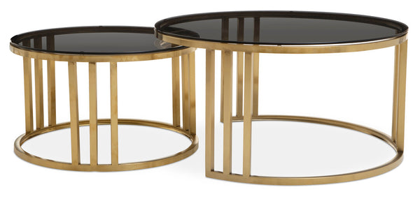 Alana Set of 2 Gold Base and Glass Top Round Nesting Coffee Tables detail image – Xshowhome furniture
