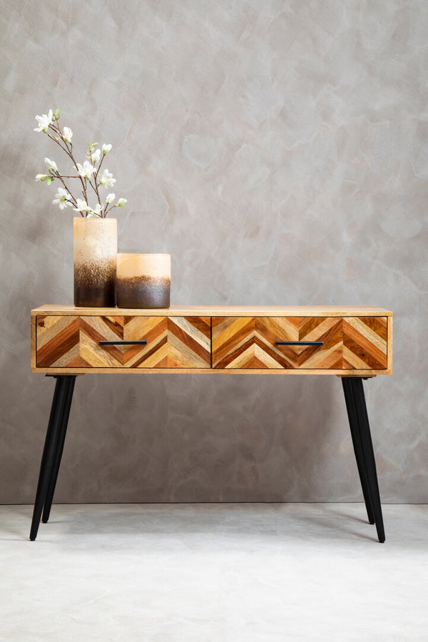 Boho Two Drawer Mango Wood Console Table detail image – Xshowhome furniture