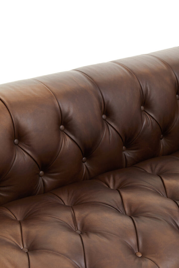 King Three Seater Modern Chesterfield Dark Brown Leather Sofa detail image – Xshowhome furniture