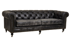 Hoxton Antique Black 3 Seat Chesterfield Leather Sofa detail image – Xshowhome furniture