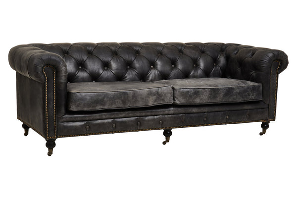 Hoxton Antique Black 3 Seat Chesterfield Leather Sofa detail image – Xshowhome furniture