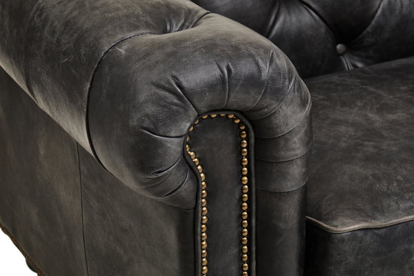 Hoxton Antique Black 3 Seat Chesterfield Leather Sofa detail image – Xshowhome furniture