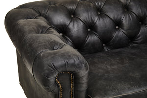 Hoxton Antique Black 3 Seat Chesterfield Leather Sofa detail image – Xshowhome furniture