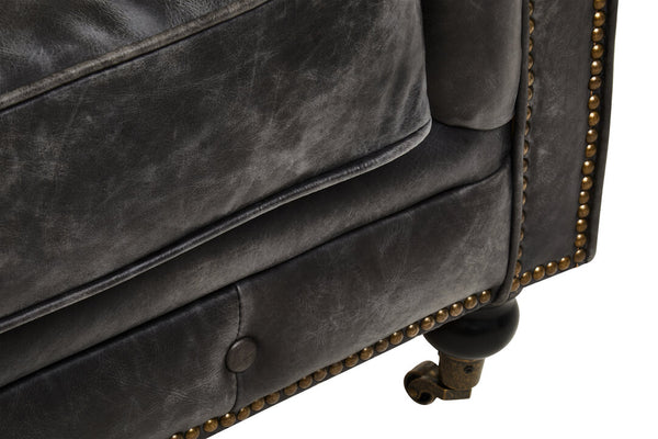 Hoxton Antique Black 3 Seat Chesterfield Leather Sofa detail image – Xshowhome furniture