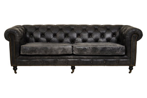 Hoxton Antique Black 3 Seat Chesterfield Leather Sofa detail image – Xshowhome furniture