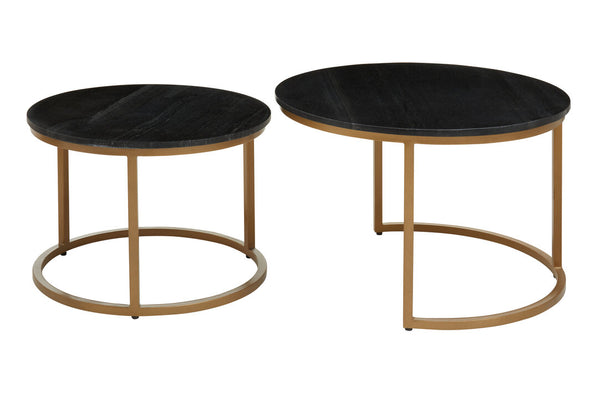 Varana Nest Of Two Black Marble Top Round Tables detail image – Xshowhome furniture