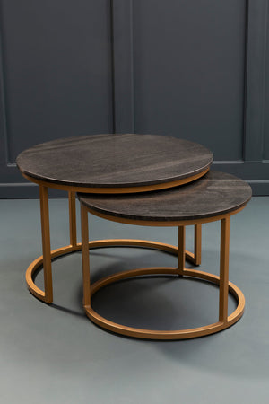 Varana Nest Of Two Black Marble Top Round Tables detail image – Xshowhome furniture