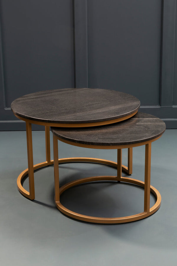 Varana Nest Of Two Black Marble Top Round Tables detail image – Xshowhome furniture