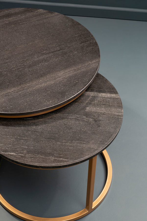 Varana Nest Of Two Black Marble Top Round Tables detail image – Xshowhome furniture