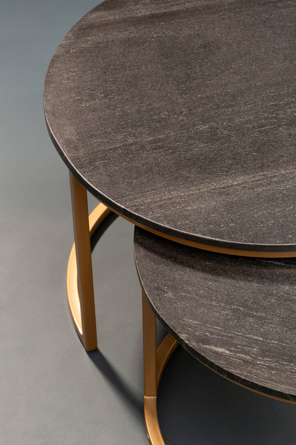 Varana Nest Of Two Black Marble Top Round Tables detail image – Xshowhome furniture