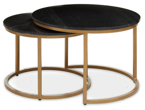 Varana Nest Of Two Black Marble Top Round Tables detail image – Xshowhome furniture