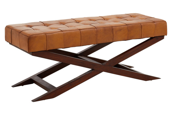 Inca Brown Leather Bench with Cedarwood Base detail image – Xshowhome furniture