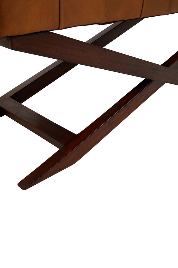 Inca Brown Leather Bench with Cedarwood Base detail image – Xshowhome furniture