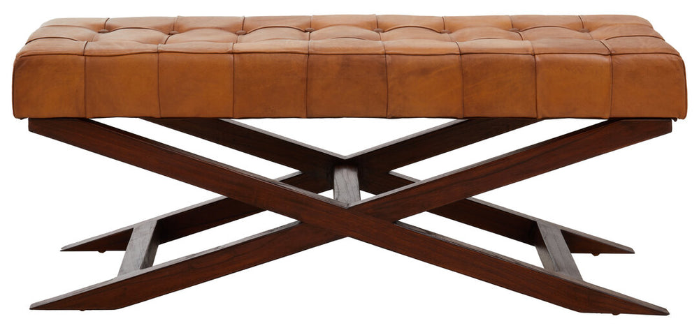 Inca Brown Leather Bench with Cedarwood Base – Xshowhome furniture
