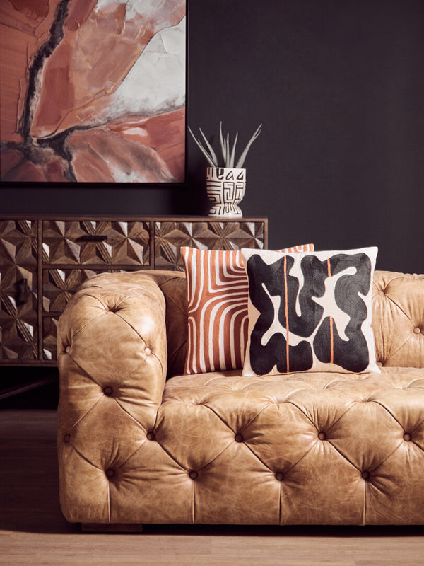 Hoxton Three Seat Brown Leather Modern Chesterfield Sofa detail image – Xshowhome furniture