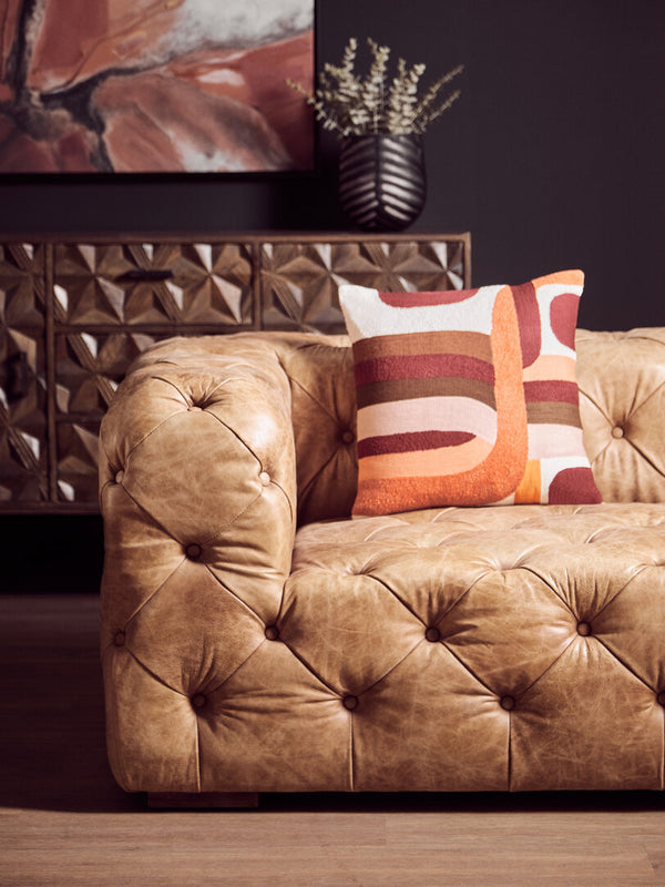 Hoxton Three Seat Brown Leather Modern Chesterfield Sofa detail image – Xshowhome furniture