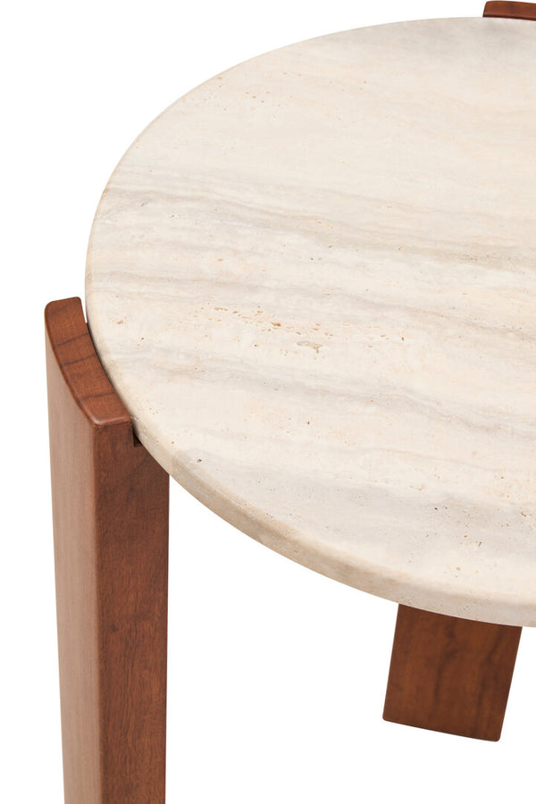Palermo Travertine Top Round Side Table detail image – Xshowhome furniture