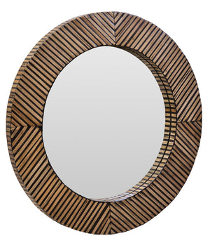 Bambusa Bamboo Inlay Round Wall Mirror detail image – Xshowhome furniture