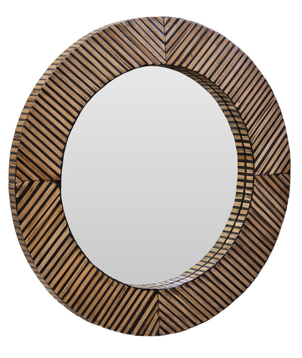Bambusa Bamboo Inlay Round Wall Mirror detail image – Xshowhome furniture