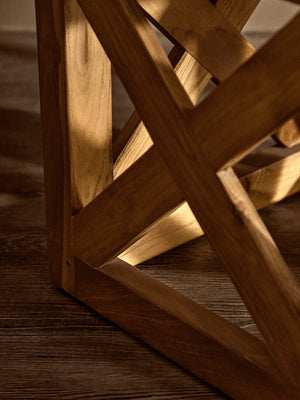 Kendari Hair on Leather and Teak Wood Square Stool detail image – Xshowhome furniture