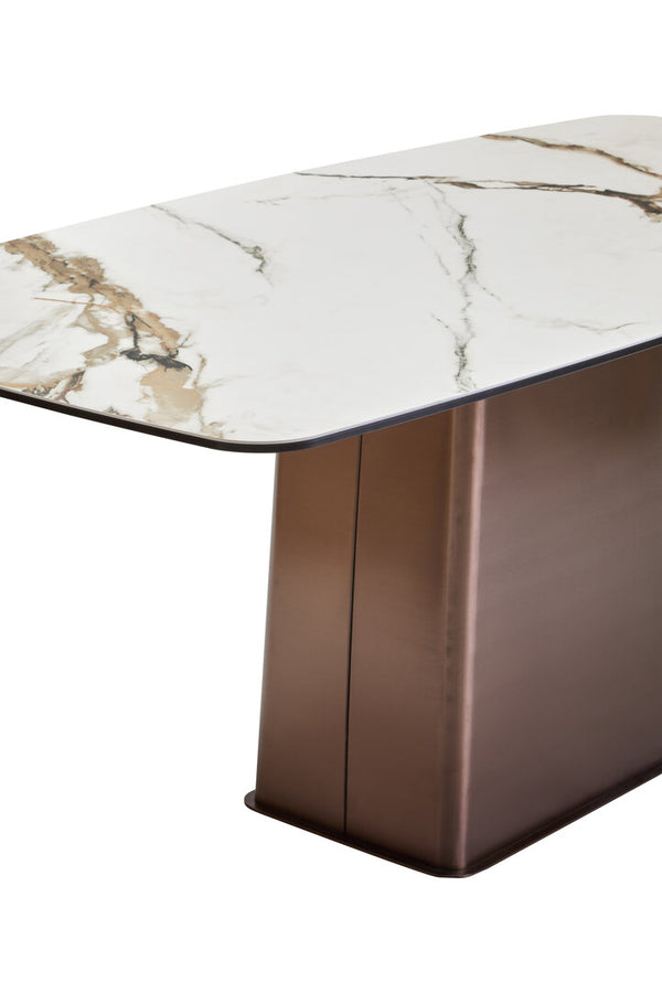 Imperia White Ceramic Marble Effect Rectangular Dining Table detail image – Xshowhome furniture