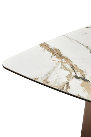 Imperia White Ceramic Marble Effect Rectangular Dining Table detail image – Xshowhome furniture