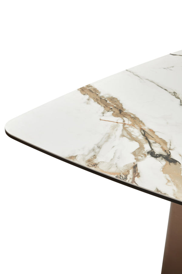 Imperia White Ceramic Marble Effect Rectangular Dining Table detail image – Xshowhome furniture