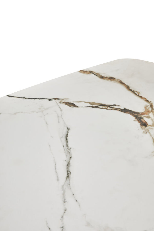 Imperia White Ceramic Marble Effect Rectangular Dining Table detail image – Xshowhome furniture