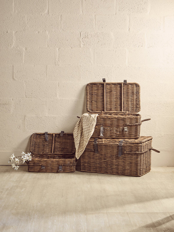 Argento Brown Rattan Storage Trunks -Set of 3 detail image – Xshowhome furniture