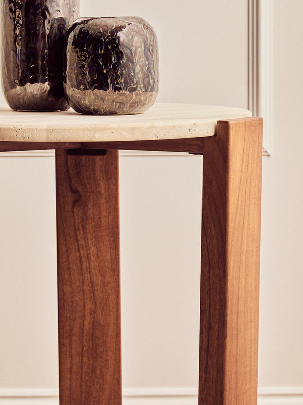Palermo Travertine Top Round Side Table detail image – Xshowhome furniture