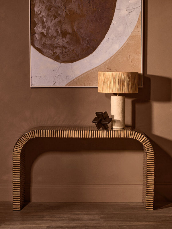 Bambusa Bamboo Inlay Curved Console Table detail image – Xshowhome furniture