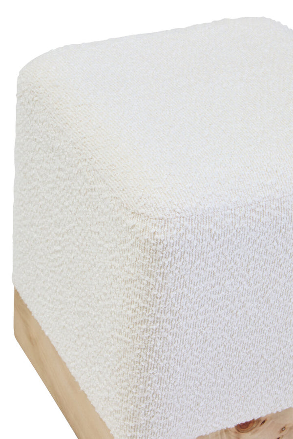 Mota Burl Wood And Cream Boucle Sqaure Stool detail image – Xshowhome furniture