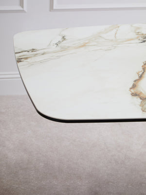 Imperia White Ceramic Marble Effect Rectangular Dining Table detail image – Xshowhome furniture