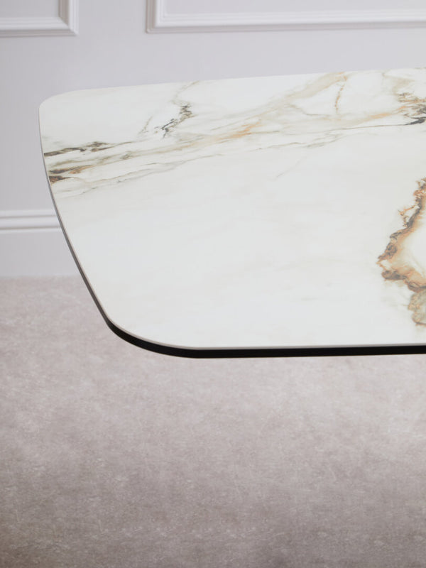 Imperia White Ceramic Marble Effect Rectangular Dining Table detail image – Xshowhome furniture