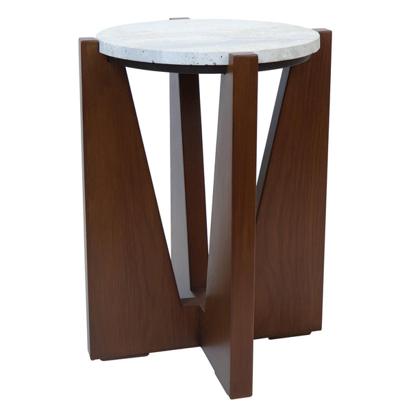Winton Travertine Top Side Table With Acacia Wood Frame – Xshowhome furniture