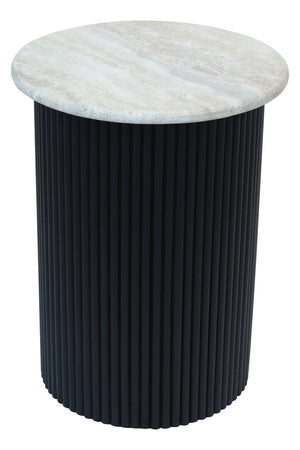 Walton Travertine Top Side Table with Black Acacia Wood Base detail image – Xshowhome furniture
