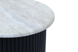 Walton Travertine Top Side Table with Black Acacia Wood Base detail image – Xshowhome furniture