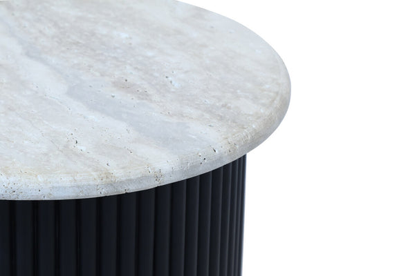 Walton Travertine Top Side Table with Black Acacia Wood Base detail image – Xshowhome furniture