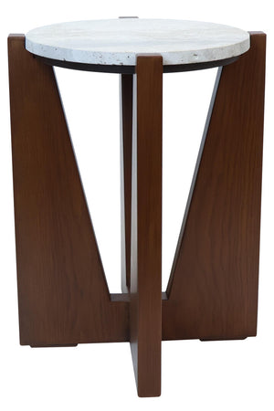 Winton Travertine Top Side Table With Acacia Wood Frame detail image – Xshowhome furniture