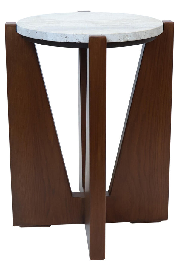 Winton Travertine Top Side Table With Acacia Wood Frame detail image – Xshowhome furniture