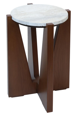 Winton Travertine Top Side Table With Acacia Wood Frame detail image – Xshowhome furniture
