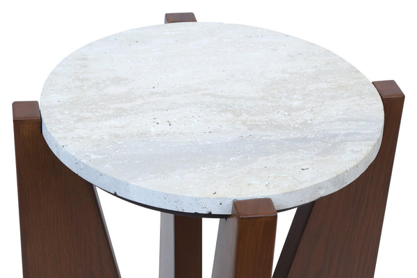 Winton Travertine Top Side Table With Acacia Wood Frame detail image – Xshowhome furniture