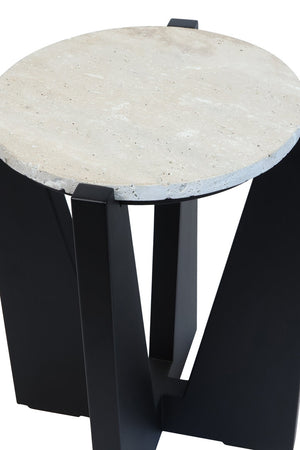 Winton Travertine Top Side Table With Black Acacia Wood Frame detail image – Xshowhome furniture