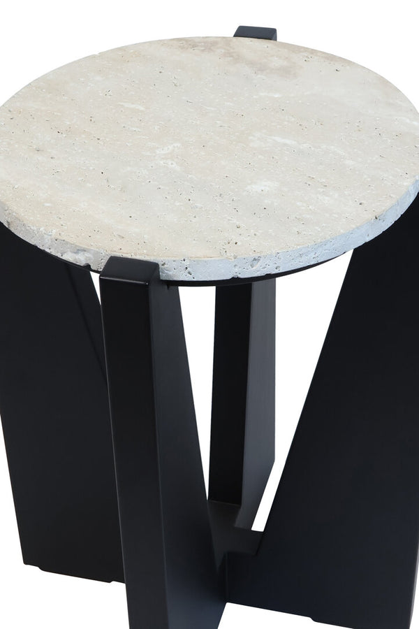 Winton Travertine Top Side Table With Black Acacia Wood Frame detail image – Xshowhome furniture