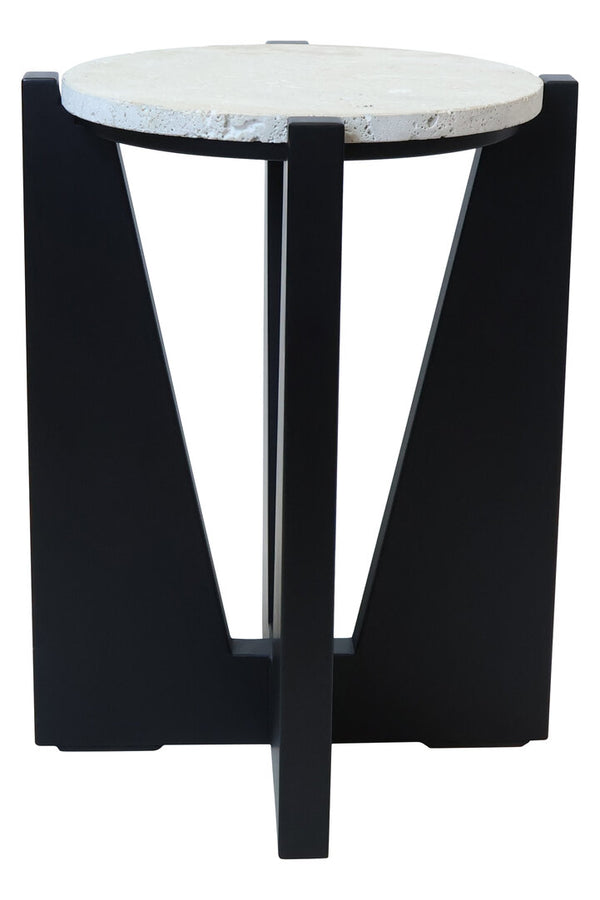 Winton Travertine Top Side Table With Black Acacia Wood Frame detail image – Xshowhome furniture