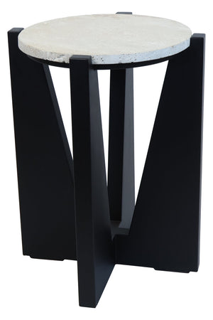 Winton Travertine Top Side Table With Black Acacia Wood Frame detail image – Xshowhome furniture