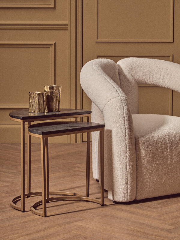 Varana Nest Of Two Half Moon Black Marble Top Tables detail image – Xshowhome furniture